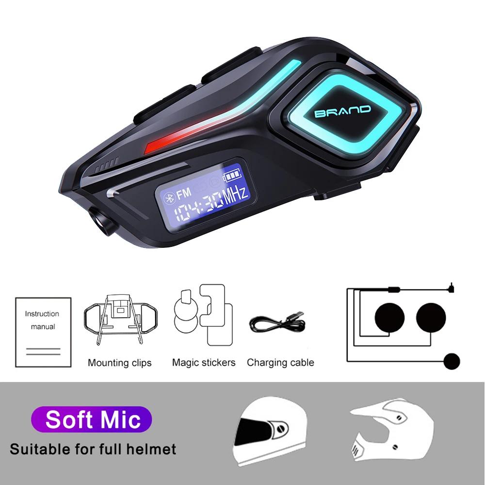 

Мотоциклетная Bluetooth-гарнитура для шлема IPX8 Водонепроницаемая Беспроводное FM-радио с фонариком Громкая связь Стерео Поддержка Всех типов шлемов