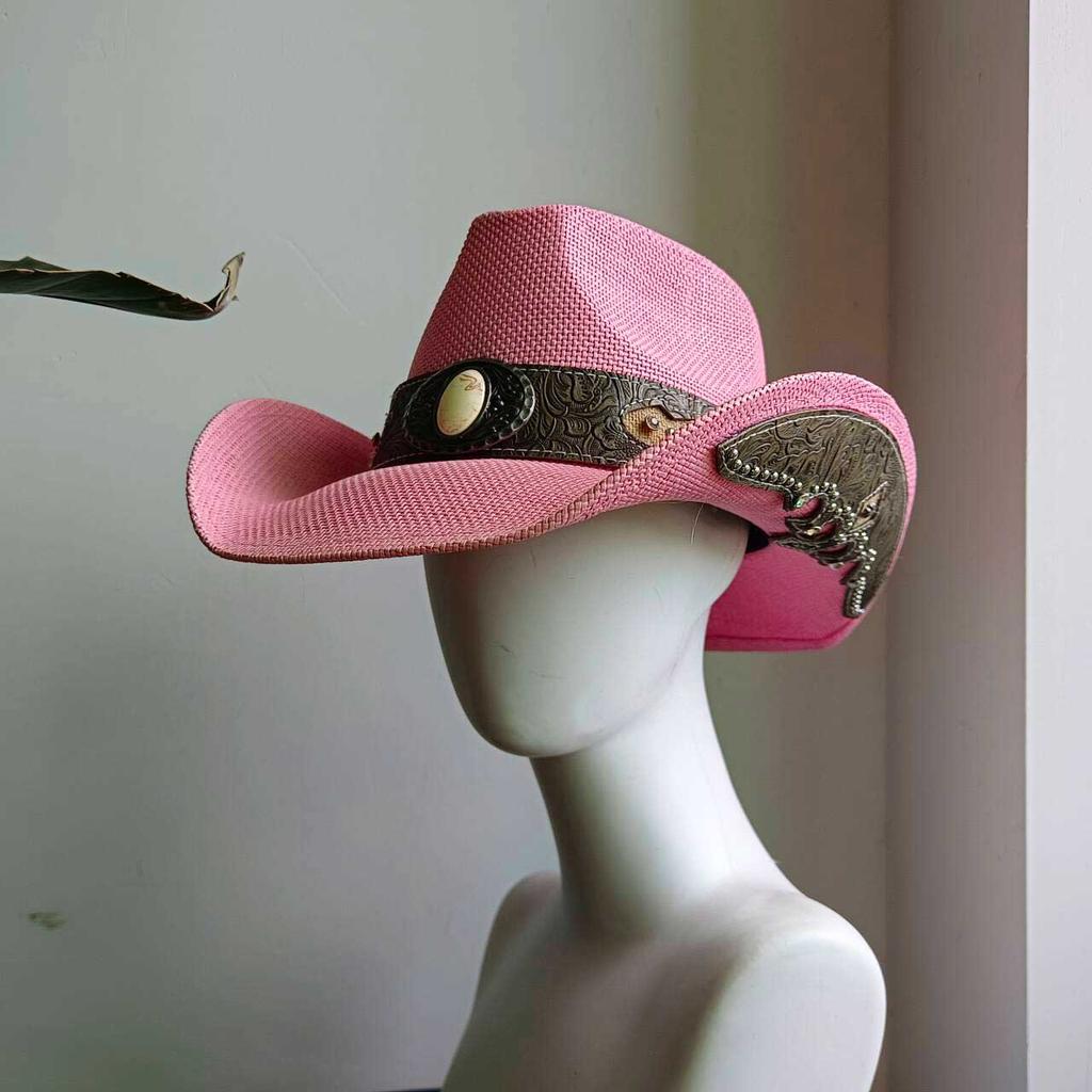 Western cowboy straw hat men and women retro wide-brimmed Cowboy Straw Hat Embroidered Wide Brim chapeau cowboy