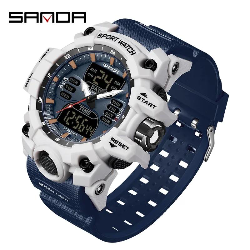 SANDA 6126 Digital Clock Dual Display Men Watches Waterproof Sports Watch Military Man Alarm Stopwatch Quartz Wristwatch Male