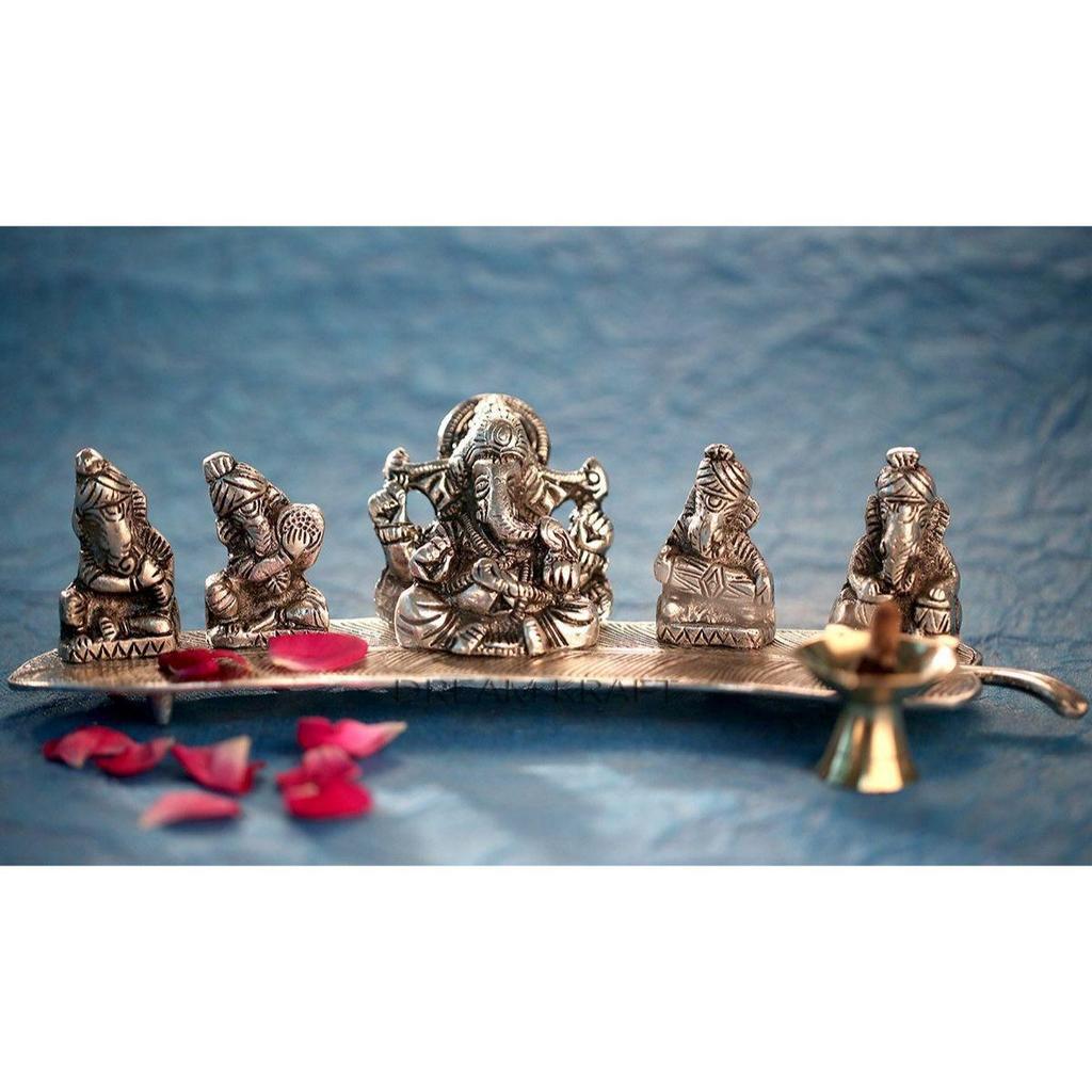 Silver Musical Ganesh God Idol Statue Oxidized Finish with Beautiful Velvet Box Packing and with Carry Bag (12H X 28W X 6L Centimeters)