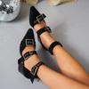 Sandals pointed toe one-letter high heels women's new thick heel square buckle high heel sandals