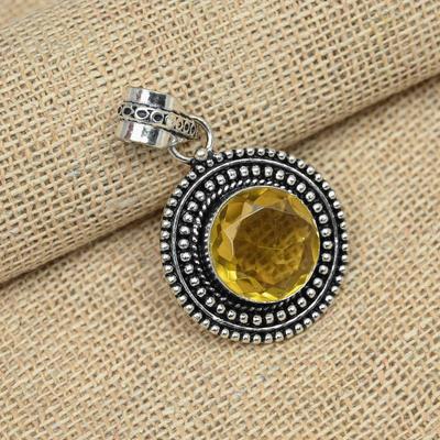 Citrine Topaz Gemstone 925 Solid Sterling Silver Unique Handmade Pendant Jewelry