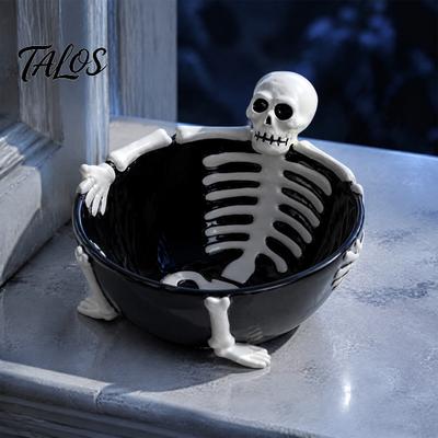 Large Capacity Nut Tray Halloween Skeleton Lounging Tidbit Serveware, 3D Relief Resin Candy Bowl for Party Serving Dish Snacks Dips, Creative