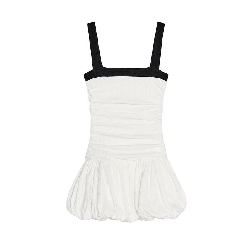 

Spring New Women s Clothing French Style Ruched Decorative Balloon Version Texture Straight Collar Short Dress 5067171 White L