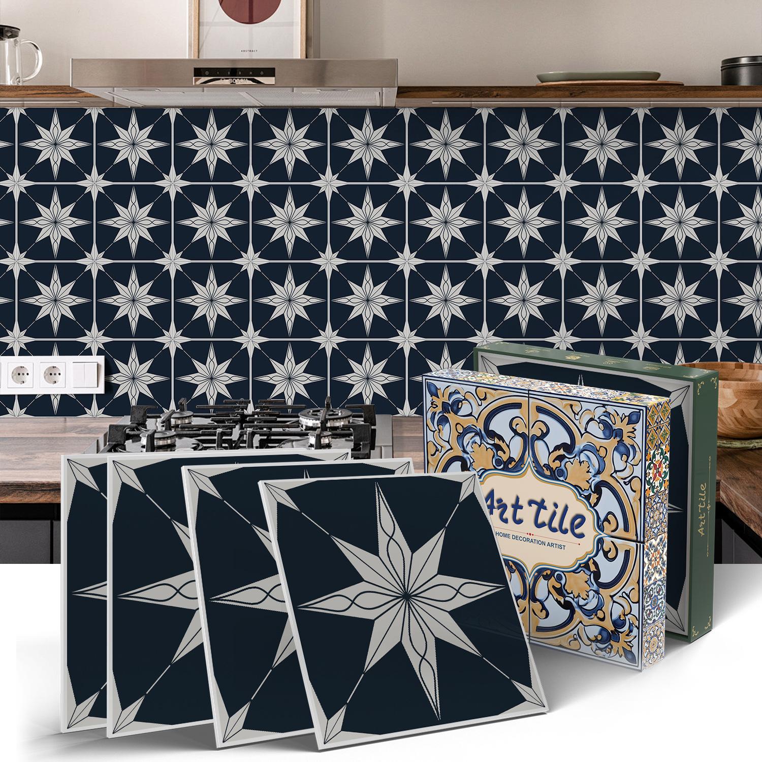 

Portuguese Art Wall Sticker Self-Adhesive, Bedroom Kitchen Waterproof Pet Thickened Wallpaper Home Decoration Tile Sticker 15CMx15CMx12PCS