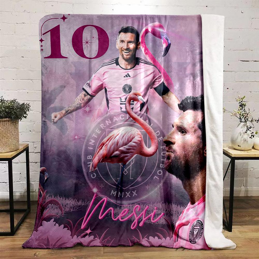 "Pink Flamingo Soccer Star Art Warm blanket Design - Flannel blanket for bedroom, living room, sofa, and nap"