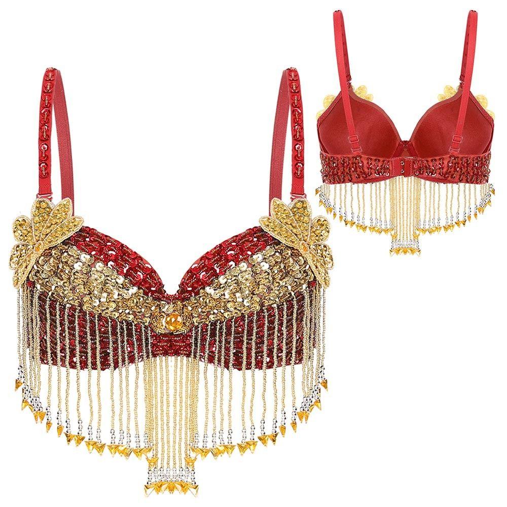 Adjustable Straps Belly Dance Tops Beaded Tassels Sparkly Bra Charming Dance Wear Women