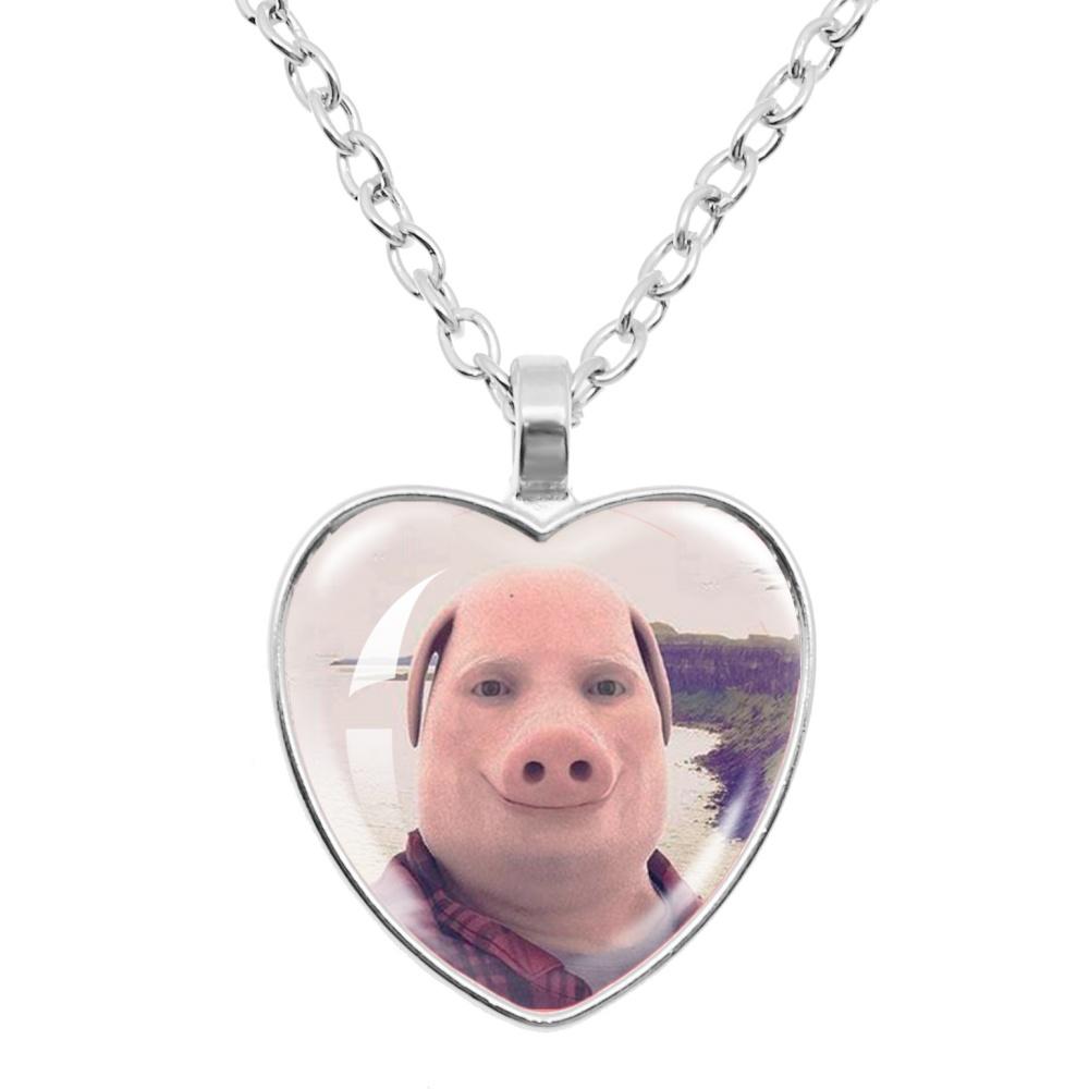 

New John Pork is Calling Answer Call Phone Humor Funny Pig Lover Graphic Glass Heart-Shape Pendant Necklace Charm Jewelry Gift