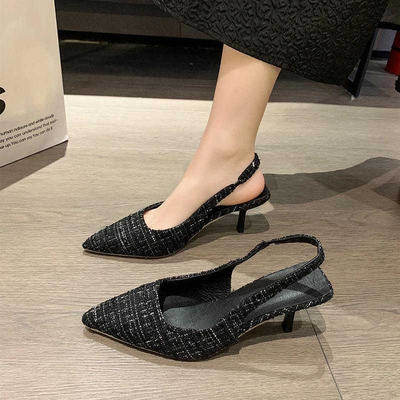 Fashion Brand Designer Slingbacks Women's Sandals Pointed Toe Party Shallow High Heels Fashion Versatile Casual Shoes Thin Heeled Sandal