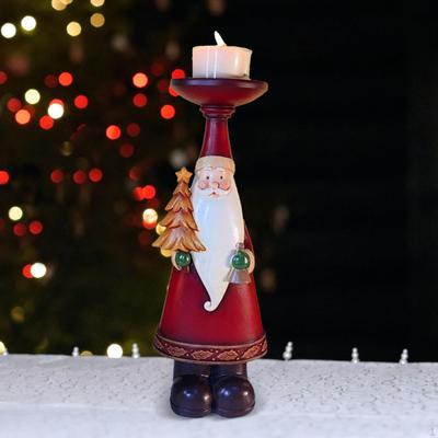 Christmas Santa Statue Pillar Candle Holder Candlestick for Fireplace Decorative Stand