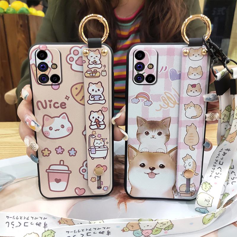 Silicone Wrist Strap Phone Case For Samsung Galaxy M31S/SM-M317F/M315F Back Cover Lanyard Durable Soft Case Protective