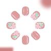 24Pieces Artificial Nail French Tip Pink Flower Glittering Press stick Nail for Women Party and Date Event