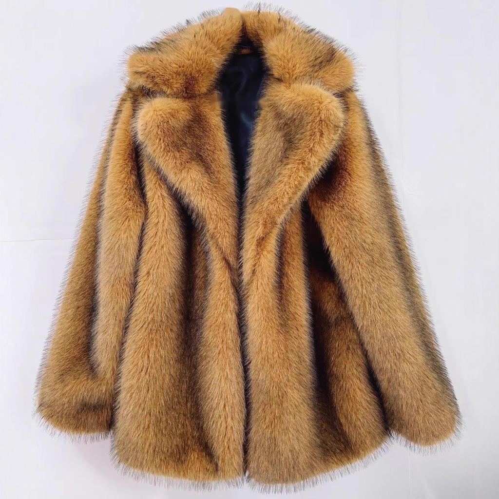 Eco-Friendly Faux Fur Mid-Length Women's Coat - Warm Winter 2025 European & American Style