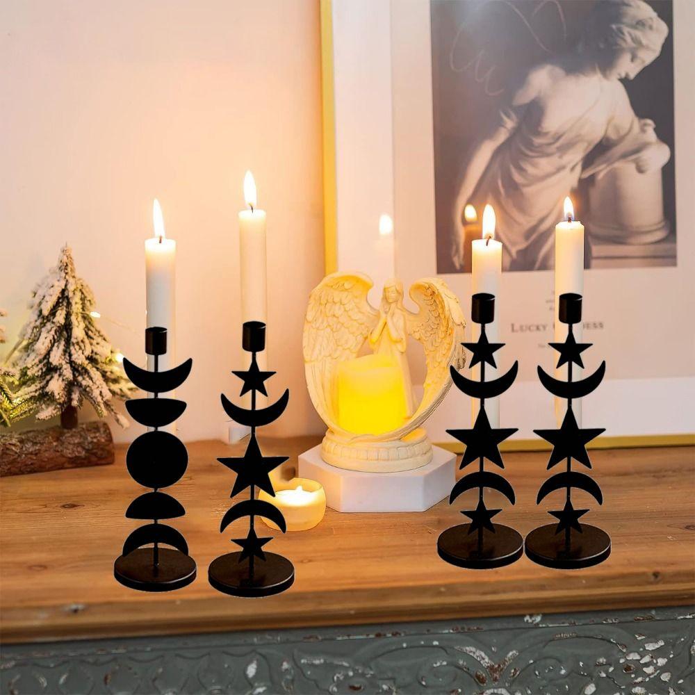 

Unique Iron Black Candle Holder Elegant Nordic Candlestick Ornament Indoor Style 1