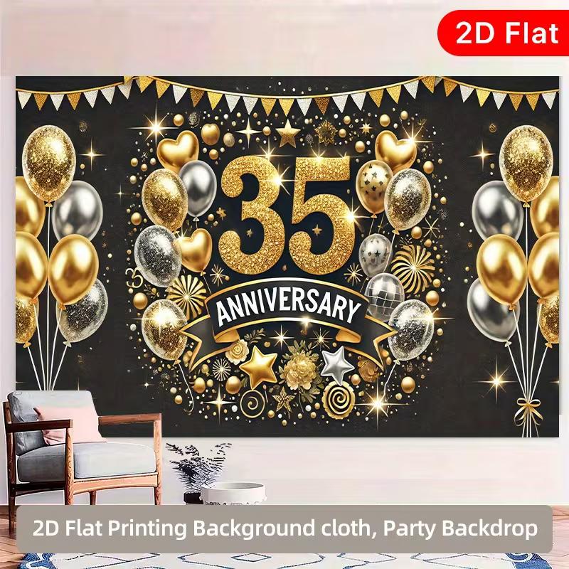 

2D 35th Anniversary Celebration Backdrop, Black Gold Sparkle Photography Background 47.2x31.5inch/120*80cm