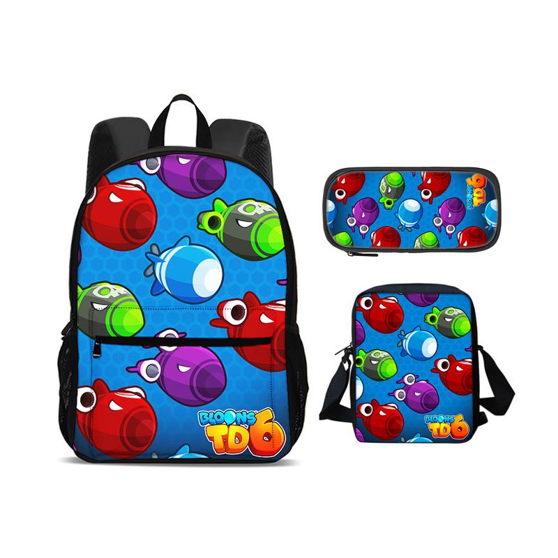 Bloons TD 6 Backpack Pen Bag Shoulder Bag 3Pcs Set New Trendy Game Printed Kindergarten Boys and Girls