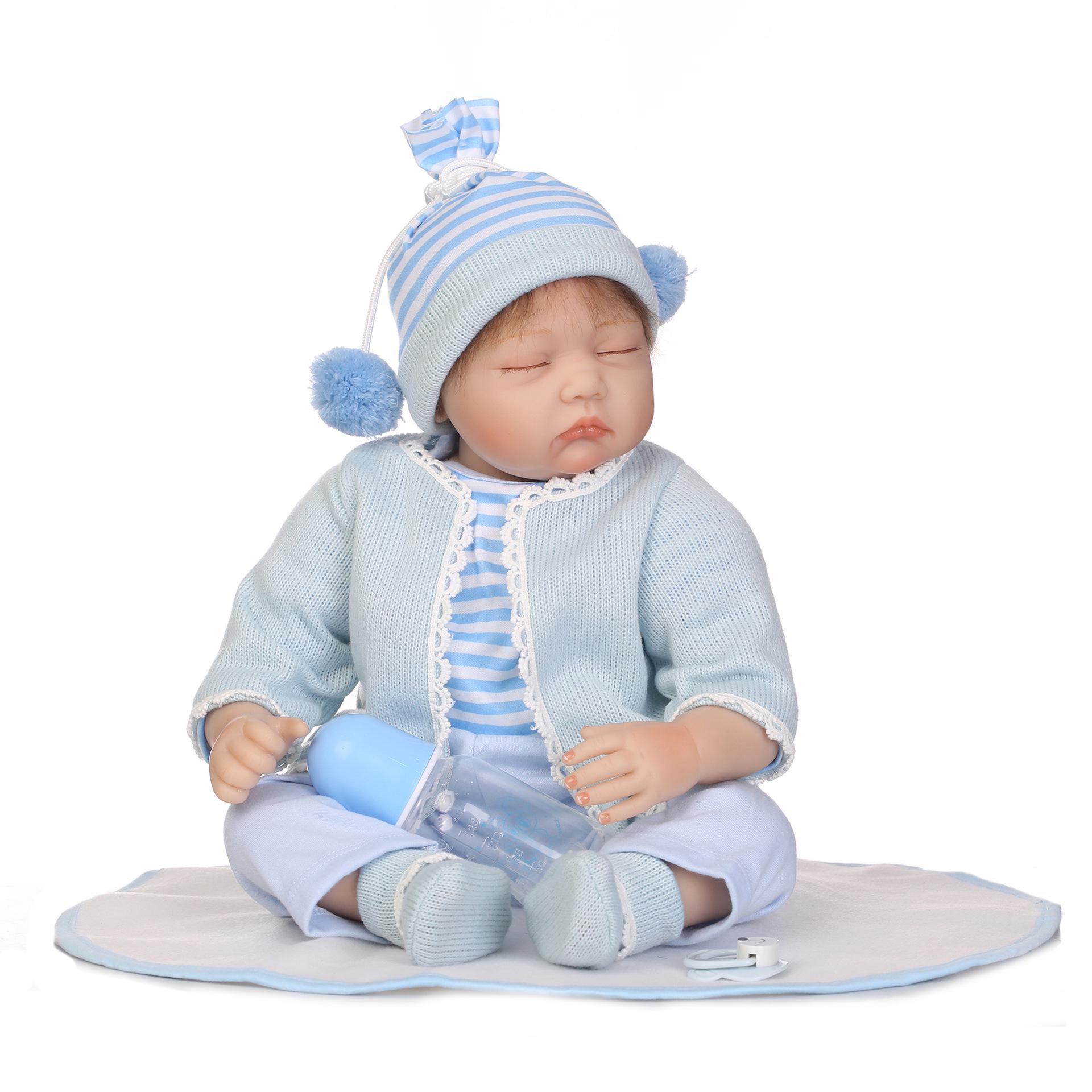 Realistic Baby Doll - Light Blue Cute Playhouse Toy Gift 55 cm синий