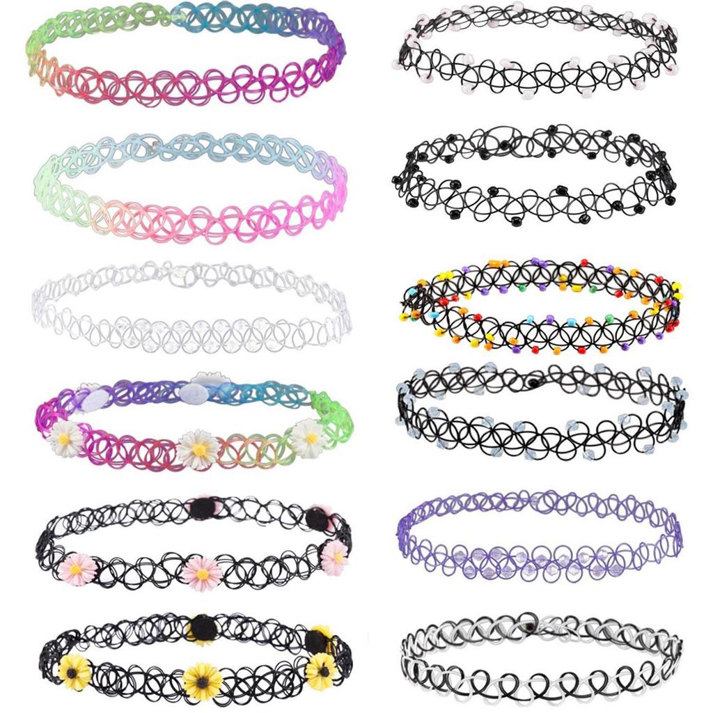 Colorful European and American Choker Necklace Set - Fishing Line Tattoo Style.
