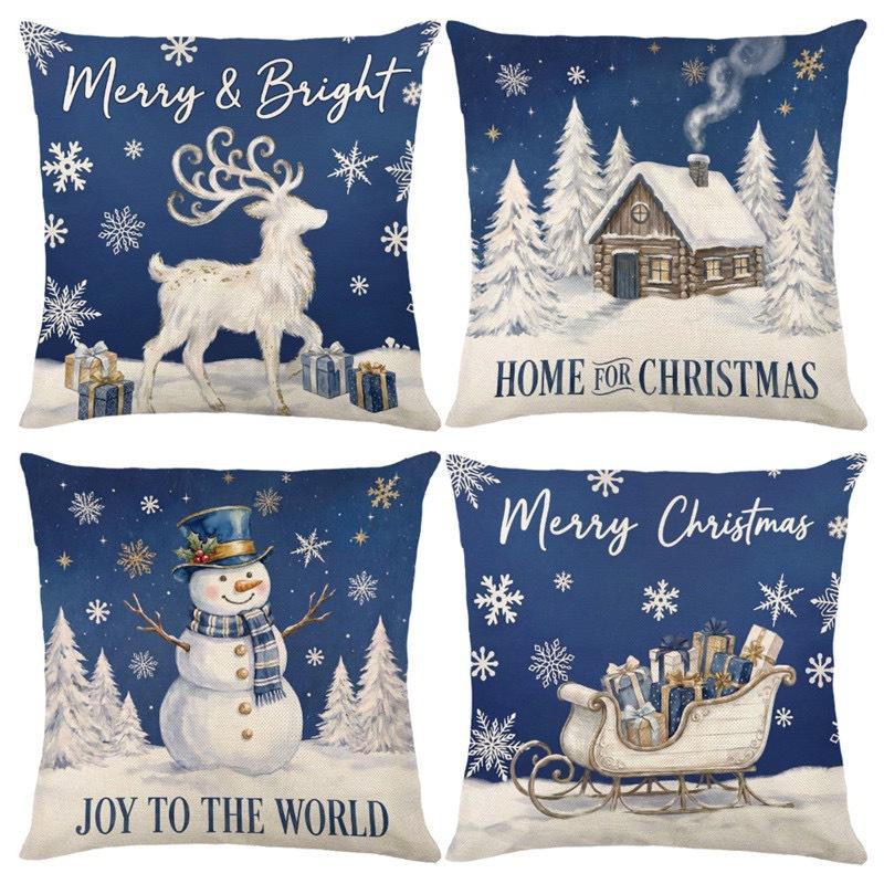 Christmas Theme Short Plush Pillow Cover Set Holiday Print Cushion Case for Living Room Sofa Home Decor 45x45cm