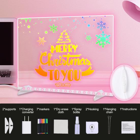 Kids LED Drawing Board with Stand Markers Wipe Cloth USB Charging Light-up Acrylic Dry Erase Board Office School Home Glow Doodle Note Board