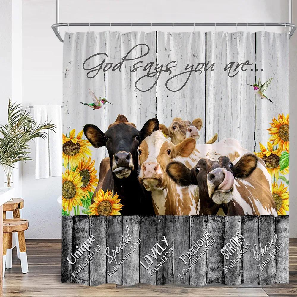 Lustige Badetiere Duschvorhänge Hochlandrinder Kuh Badewanne Druck Badezimmerdekorationen Cartoon Polyester Badvorhang