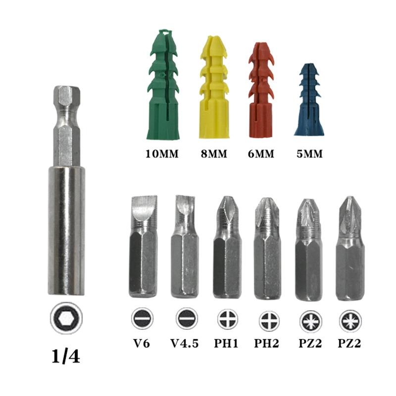 300 Pieces Multifunctional Drill Bits Set 2-10mm Twist Drill Bits 5-10mm Expansion Screws Set Woodworking Tools for DIY