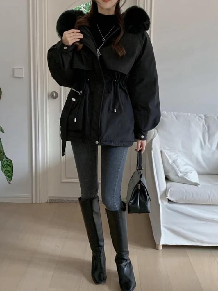 New Design Winter Korean Fashion Women Overcoat Vintage Aesthetic Loose Thick Coat Female Hoodie Casual Warm Elastic Waist Long Sleeve