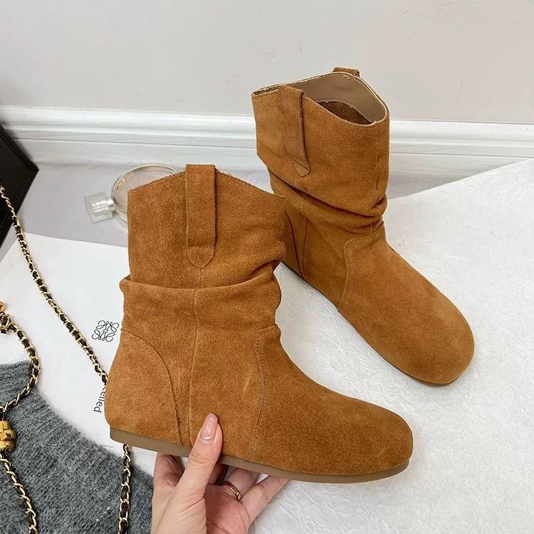 

Женские ботинки Мартина 2025 осень и зима новые с круглым носком плиссированные ботильоны с юбкой полусапожки весна и осень одинарные ботинки Boken короткие ботинки 40 имбирный