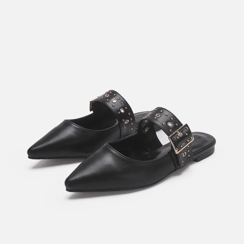 

Баотоу полутапочки женские однопедальные ленивые туфли, заклепки, спотыкалки, острый носок, плоская подошва, полуподдержка, крутые тапочки женские 40