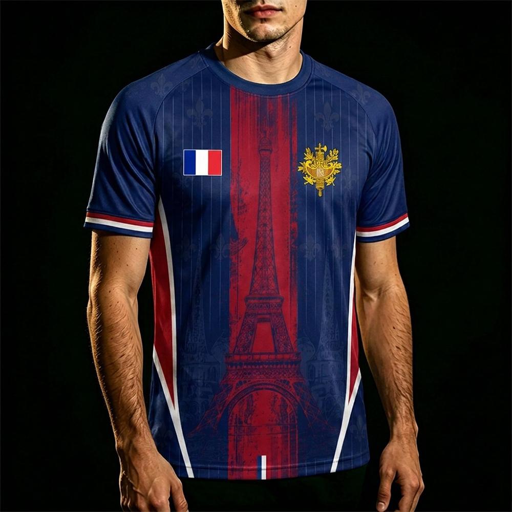 New France Flag Printed T-shirt Men Breathable And Quick-drying Soccer Jersey Unisex Casual Sports Training Short-sleeved Top