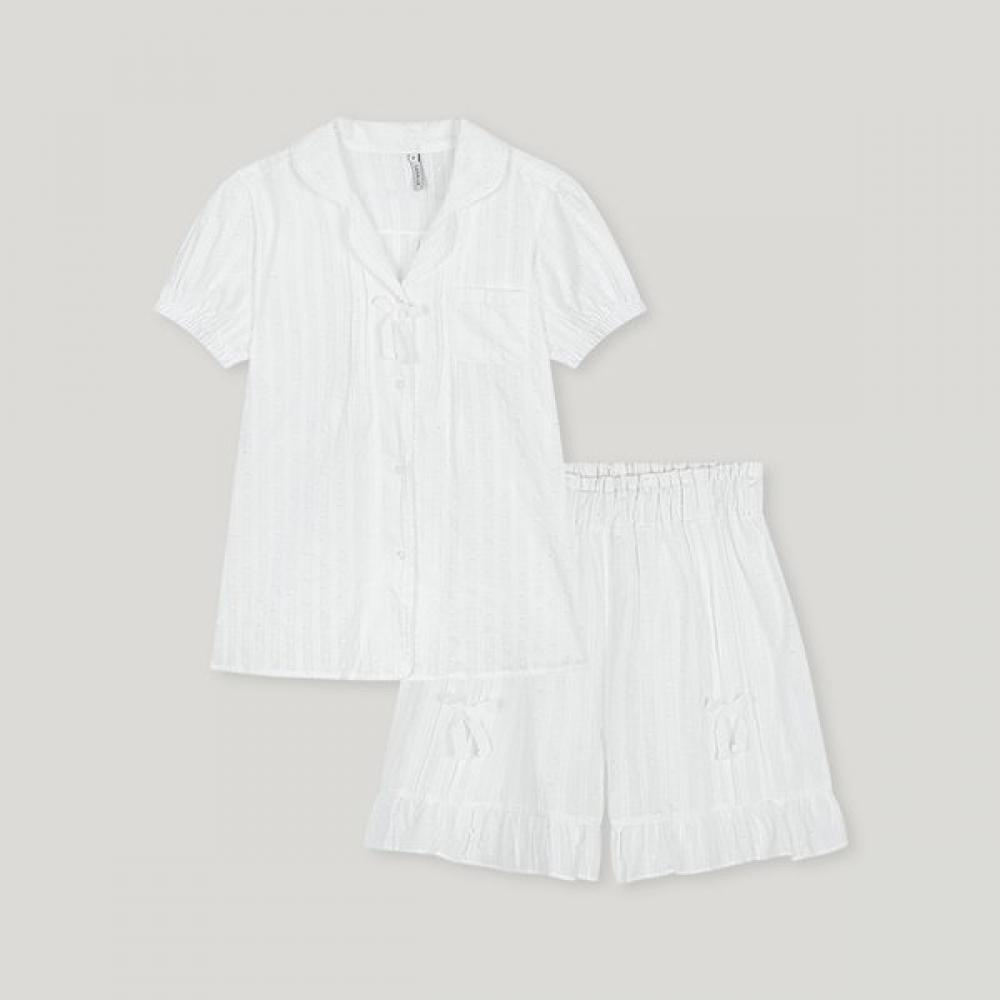 Lunaluz Women Nita Cotton Short Sleeve Collar Neck Two Piece Pajamas