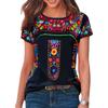 O-neck Short Sleeve Loose Fit Women T-shirt Vintage Boho Ethnic Floral