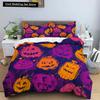 Happy Halloween King Queen Duvet Cover Orange Pumpkin Bedding Set Kids Teens Adults Bats Horror Festival Polyester Quilt Cover