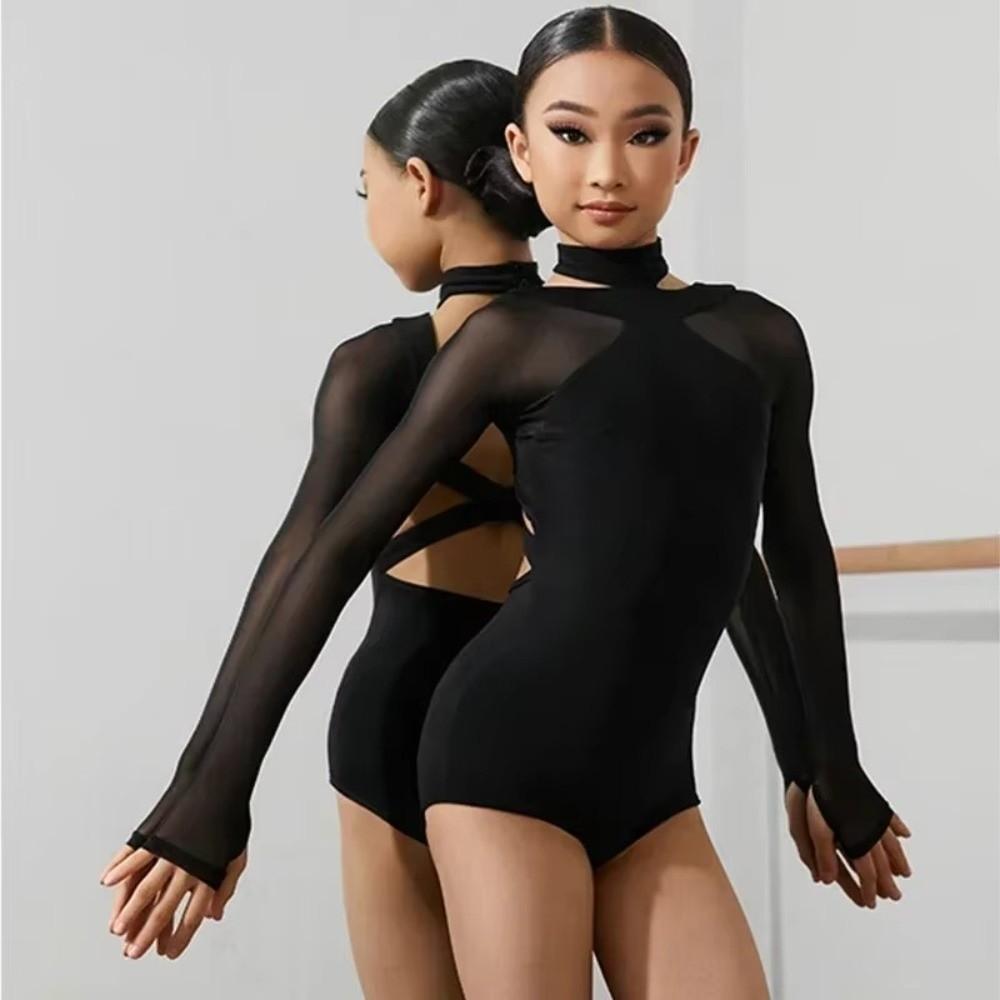 Long Sleeves Child Latin Dance Bodysuit Professional Samba Performance Wear Children Girls