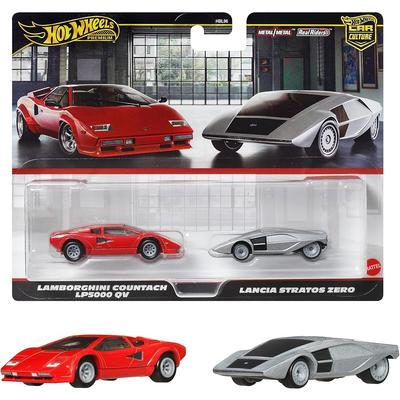 Hot Wheels Premium 2-Pack Lamborghini Countach LP5000 QV Lancia Stratos Zero Toy Vehicles for Ages 3 and Up
