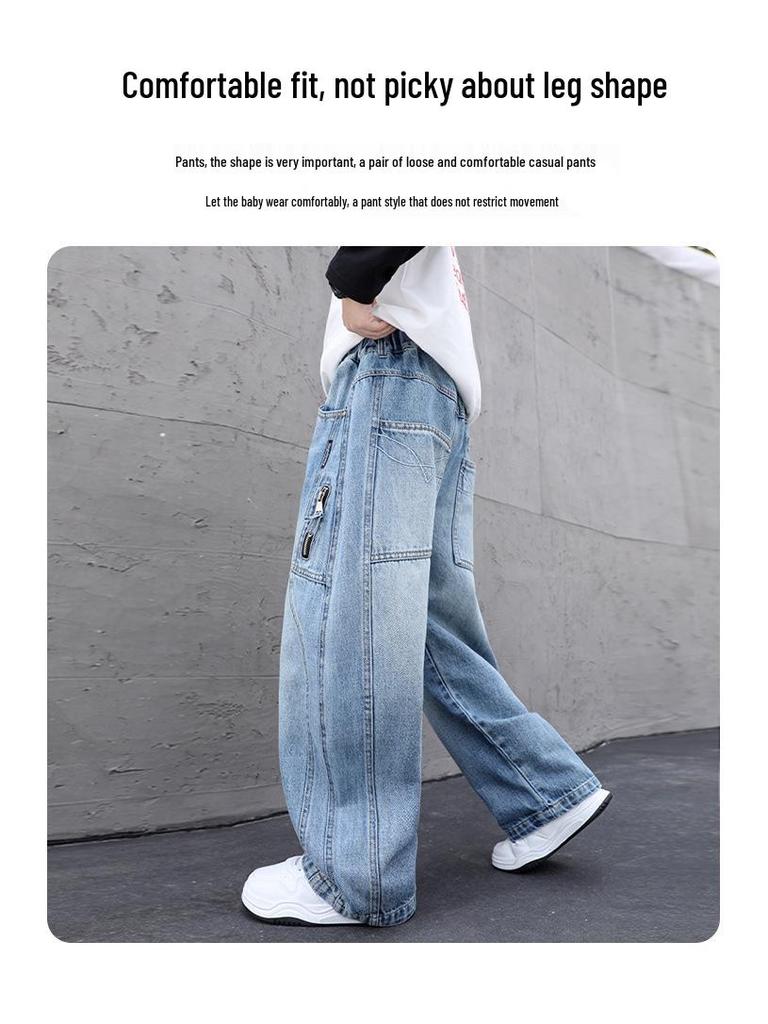 Boys' Spring & Autumn Straight Leg Cargo Jeans - Trendy Cool Style for 2026