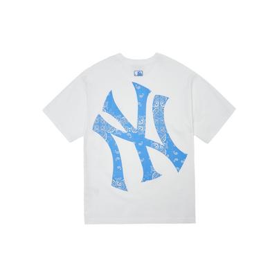 MLB New York Yankees SS22 Blumen Logo Print Rundhals Vintage Kurzarm T-Shirt Unisex Oberteile Weiß 3ATS53023-50WHS