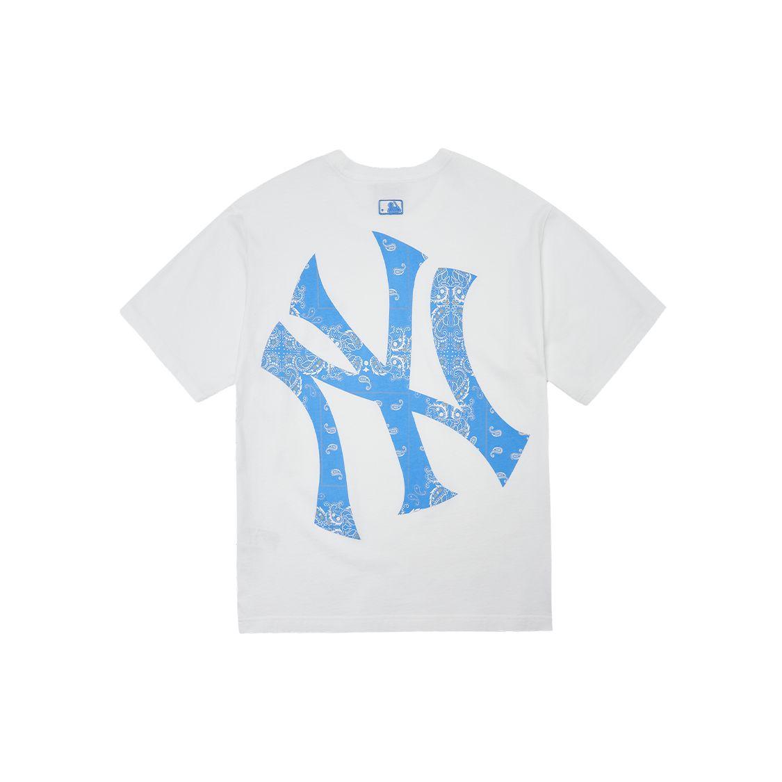 MLB New York Yankees SS22 Blumen Logo Print Rundhals Vintage Kurzarm T-Shirt Unisex Oberteile Weiß 3ATS53023-50WHS XS gray