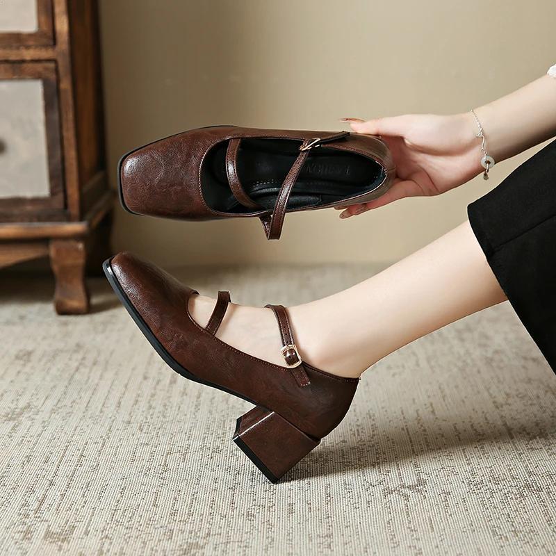Women High Heels Marie Janes Square Toe Shoes 2025 Brand Trend New Elegant Lolita Chunky Pumps Shoes Fad Dress Zapatillas Mujer