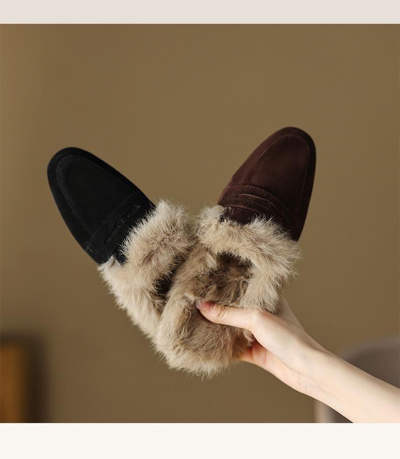 Women's 2025 Autumn/Winter Flat Suede Velvet Furry Mule Slippers