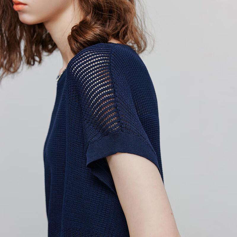 Chuyu Women's Loose-Fit Imitation Linen Sheer Knit Short Sleeve Top