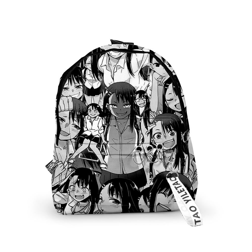 Popular Cool Nagatoro Notebook Backpack Boys/Girls Pupil School Bags 3D Print Keychains Oxford Waterproof Cute Small Backpacks