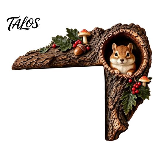 Nature Inspired Home Decor Chipmunk Tree Hollow Door Topper, Woodland Animal Frame Decor, Rustic Wood Bedroom Wall Decoration Corner Ornament