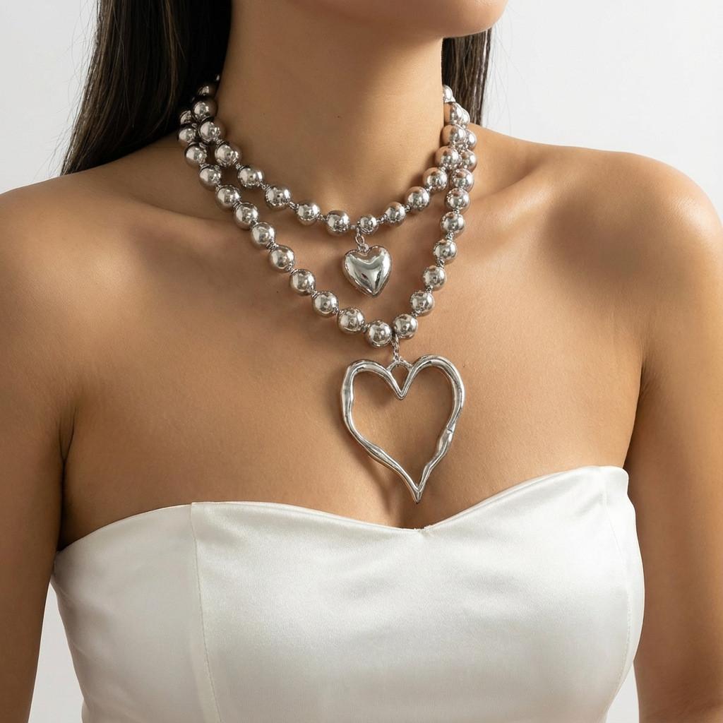 

Statement Multilayer Necklace For Women With Gold Plating And Cherry Fruit Element білий