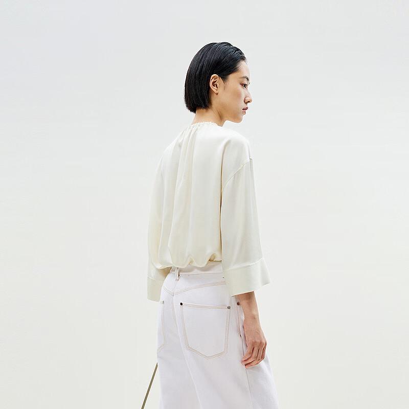 Women's Loose Fit Tie-Neck Long Sleeve Shirt