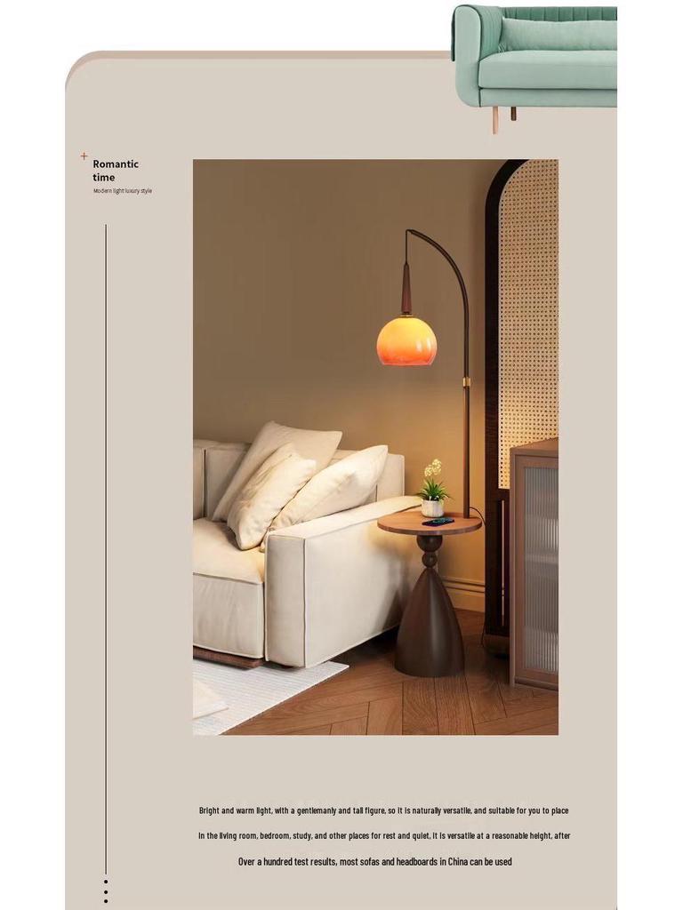 Retro American-Style Floor Lamp with Integrated Storage and Bedside Table Combo