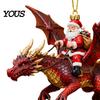 Christmas Tree Hanging Ornament Santa Claus Dragon Rider Ornament, 2D Acrylic Red Resin Pendant with Flying Decorations for Home Parties Decor Unique