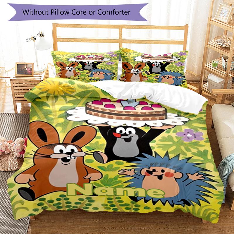 3pcs Custom Name Krtek Bedding Set Duvet Cover Closure Includes 1 Duvet Cover & 2 Pillowcases, Soft and Comfortable for All Seasons.
