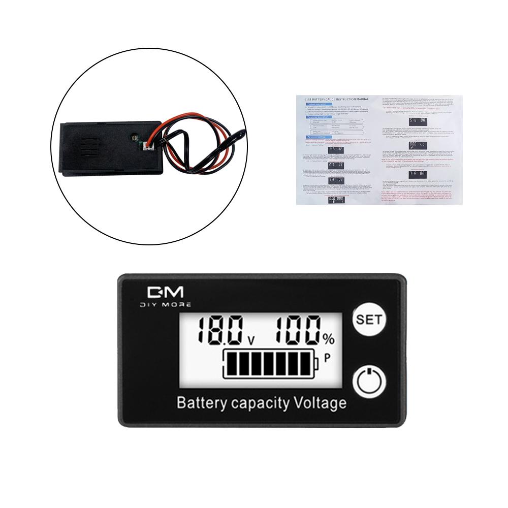 6133A 2-Wire Voltmeter DC 8V-100V LCD Battery Capacity Indicator Power Meter with Temperature Alarm 12V, 36V, 48V, 60V, 72V, 84V