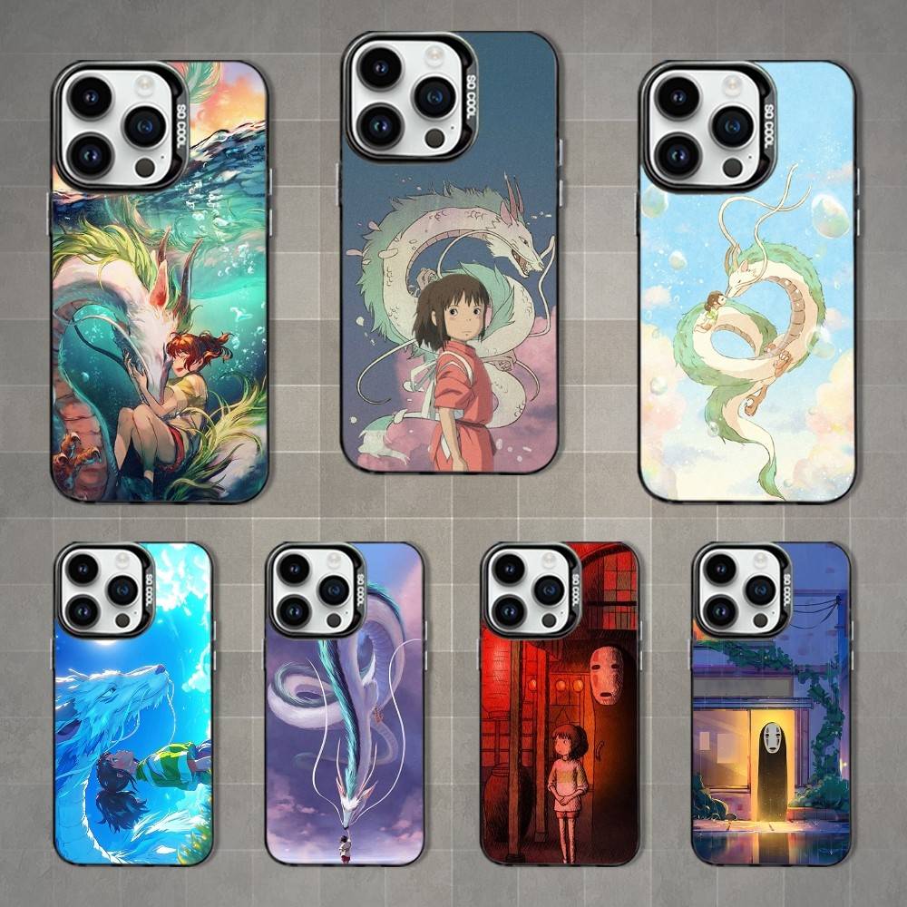 Ctue S-Spirited A-Away Anime Phone Case For iPhone 16,15,14,13,12,11,Mini,Pro,MAX Black Matte Shockproof Cover